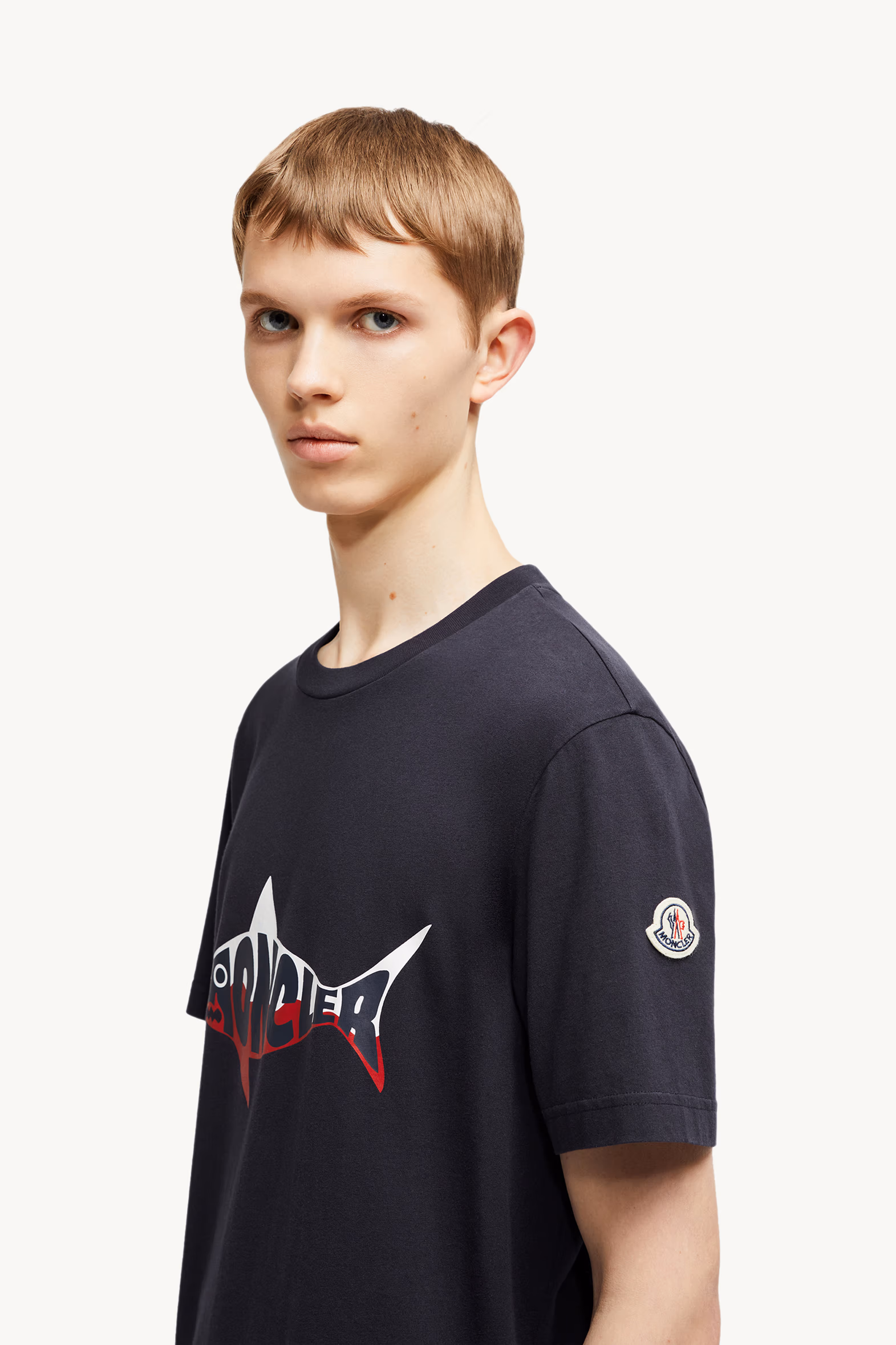 Shark Logo Cotton T-Shirt Men Dark Blue Moncler 4